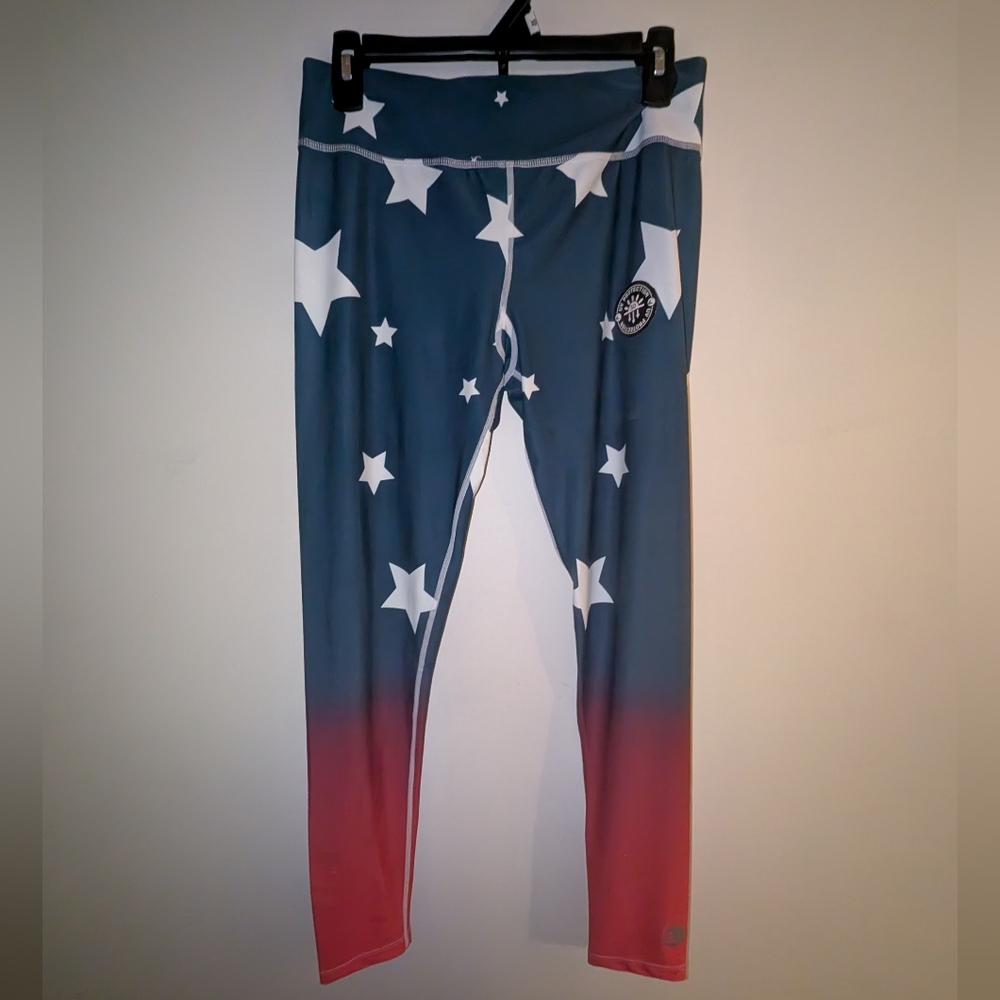 NWOT Wave Life Red & Blue Ombre Leggings With Stars UV Protection 50 Size Medium